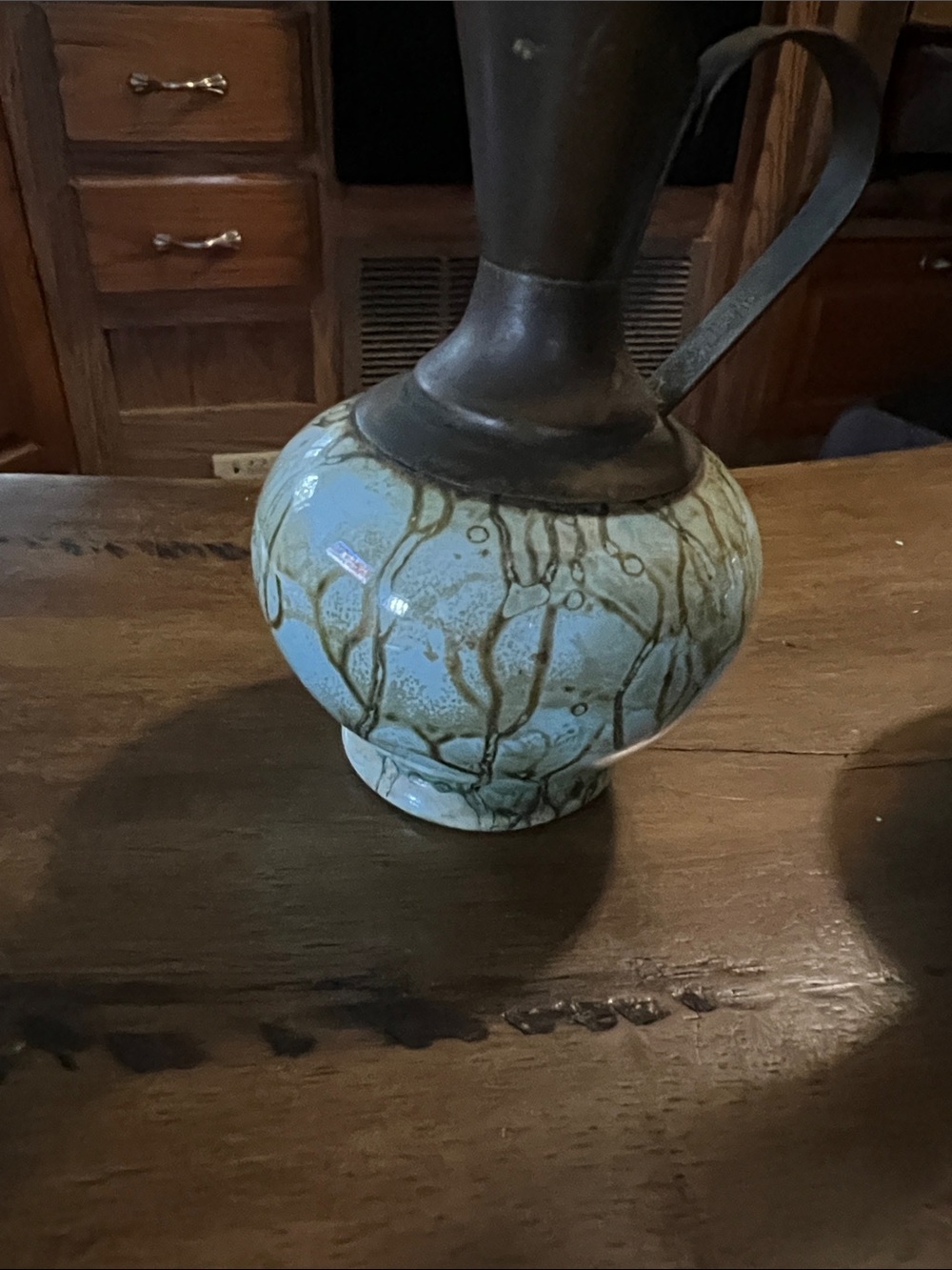 Ceramic & Brass Vintage Ewers - Light Blue Crackle Glaze. I have two. - Picture 12 of 12